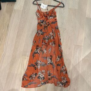 Pull and Bear Orange Floral Romper With Train Size Small NWT